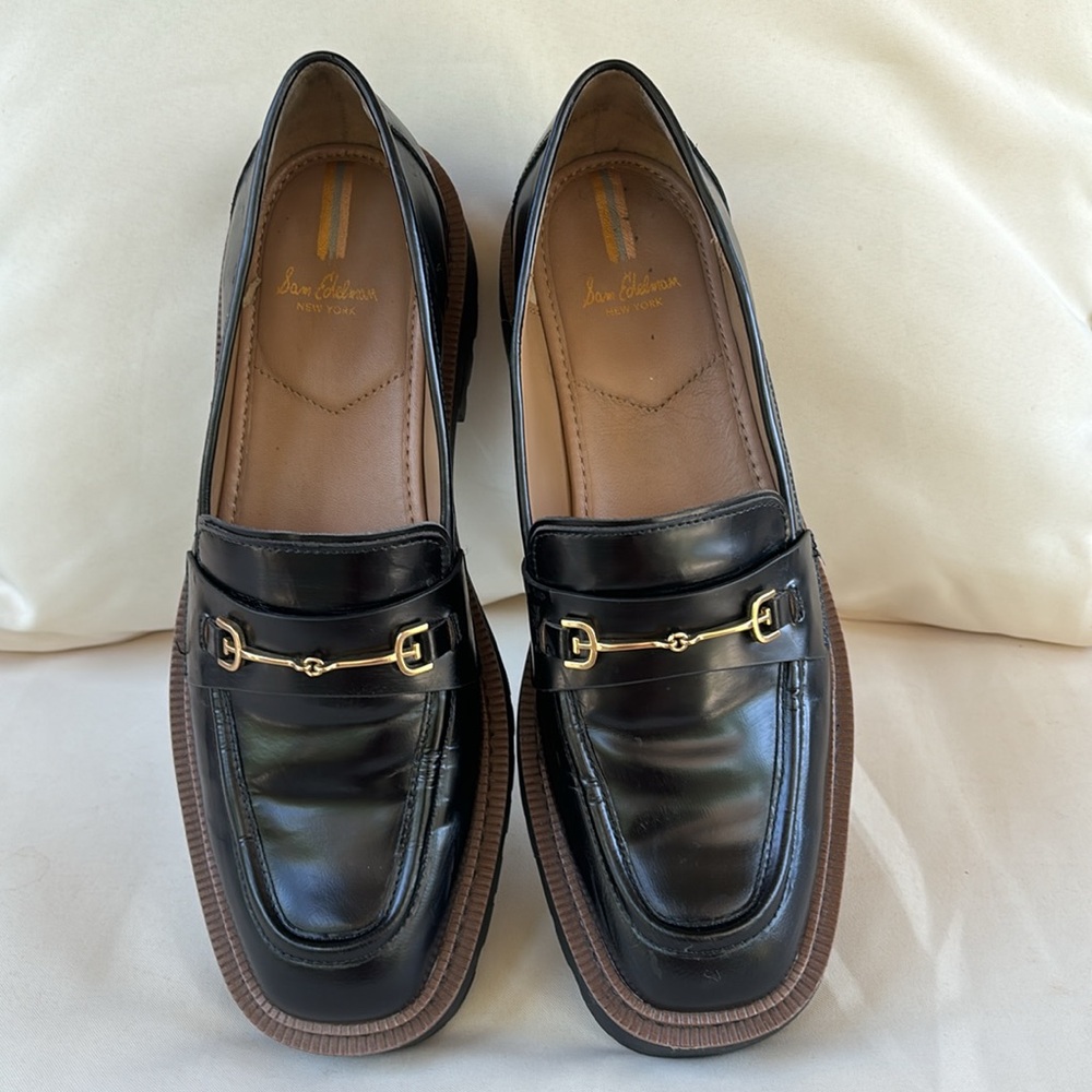 Sam Edelman Black Loafers with Gold Accent - Picture 4 of 11